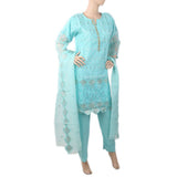 Women's Embroidered Fancy 03 Pcs Suit With Front Patti Stone - Cyan, Women, Shalwar Suits, Chase Value, Chase Value
