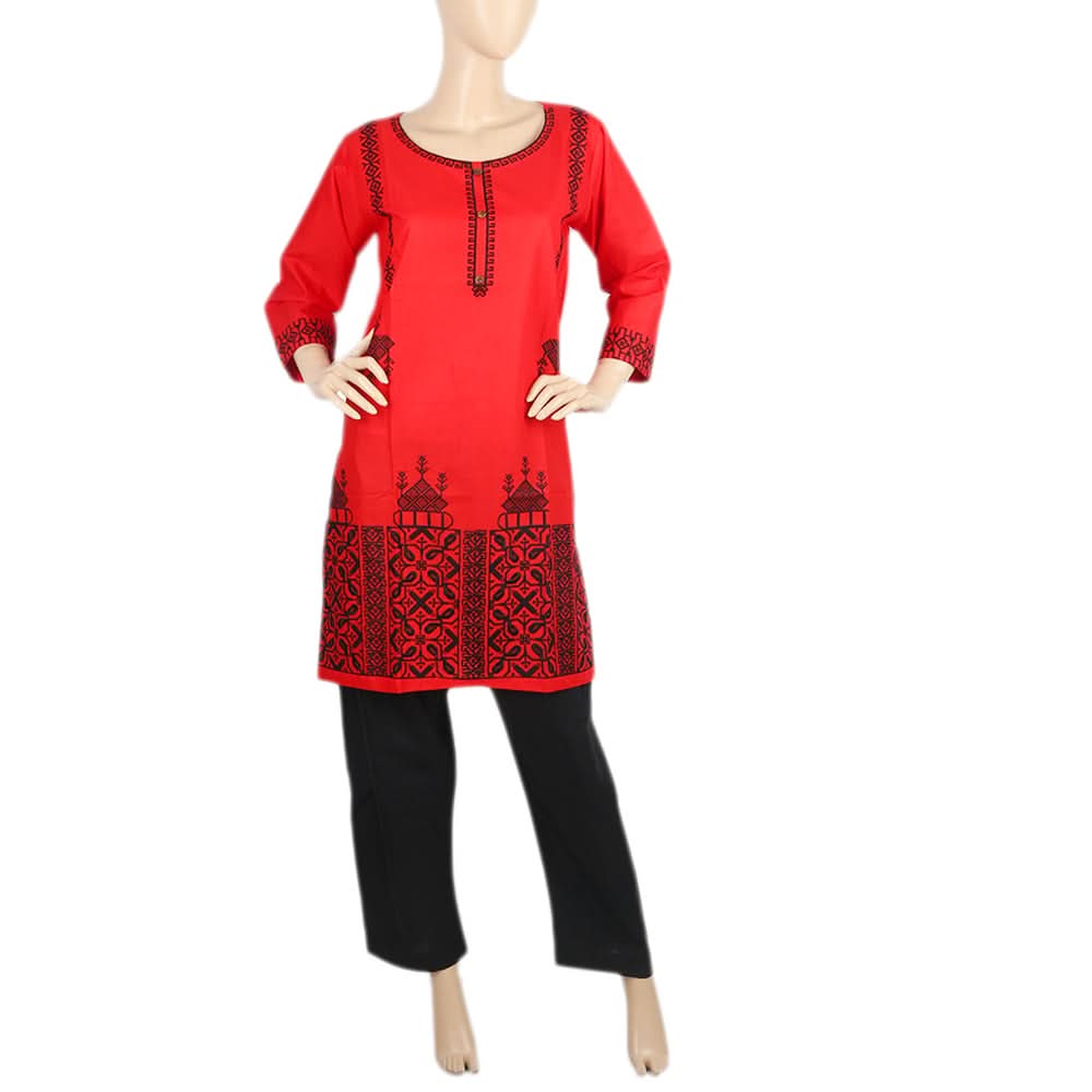Women's Embroidered 2Pcs Shalwar Suit- 01 - Red, Women, Shalwar Suits, Chase Value, Chase Value