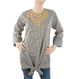 Women's Embroidered Stripe Top With Cut Daman - Olive Green, Women, T-Shirts And Tops, Chase Value, Chase Value