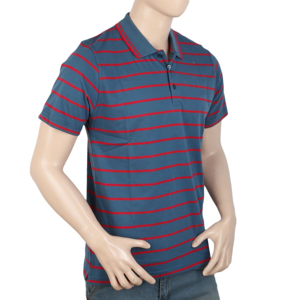 Men's Yarn Dyed Half Sleeves Polo T Shirt - Steel Blue, Men, T-Shirts And Polos, Chase Value, Chase Value