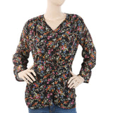 Women's Printed Top With Side Dori - Black, Women, T-Shirts And Tops, Chase Value, Chase Value