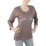Women's Printed Full Sleeves T-Shirt - Brown, Women, T-Shirts And Tops, Chase Value, Chase Value