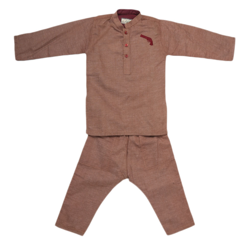 Boys Embroidered Kurta Pajama - Brown, Kids, Boys Shalwar Kameez, Chase Value, Chase Value