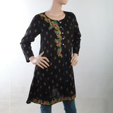 Women's Embroidered Kurti With Front Button - Black, Women, Ready Kurtis, Chase Value, Chase Value