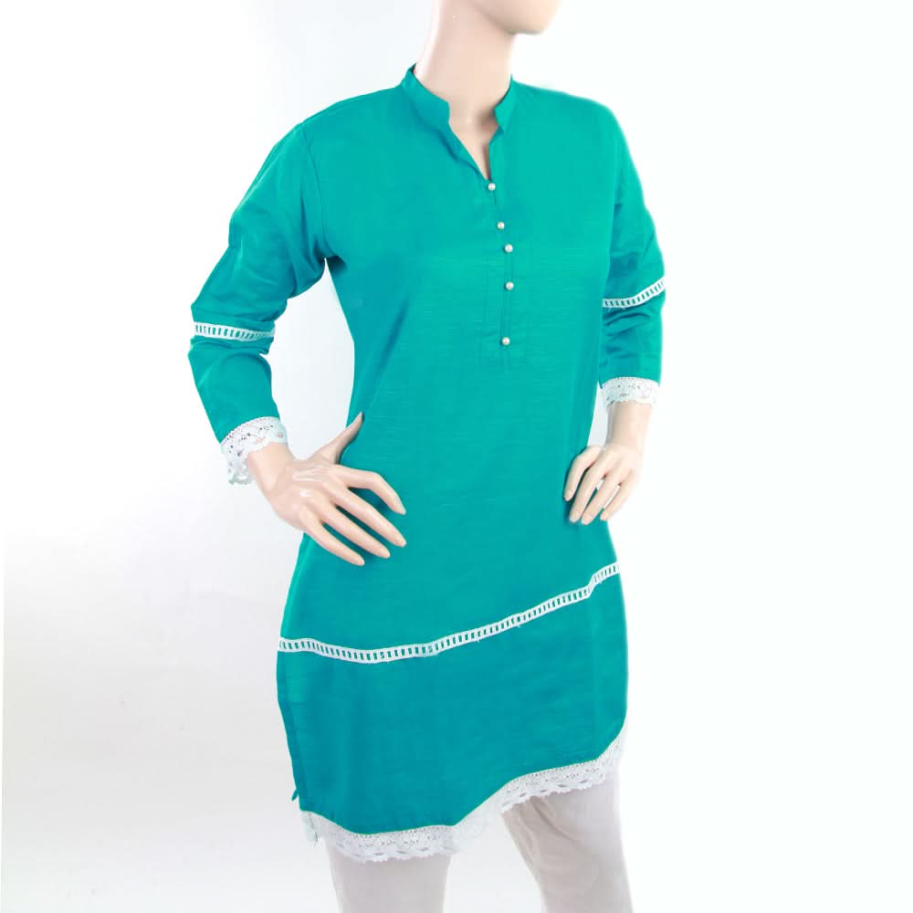 Women's Khaddar Kurti With Front Button - Steel Blue, Women, Ready Kurtis, Chase Value, Chase Value