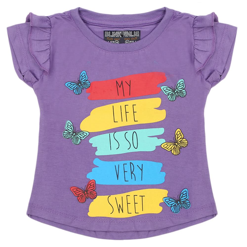 Girls Half Sleeves Printed T-Shirt - Purple, Girls T-Shirts, Chase Value, Chase Value