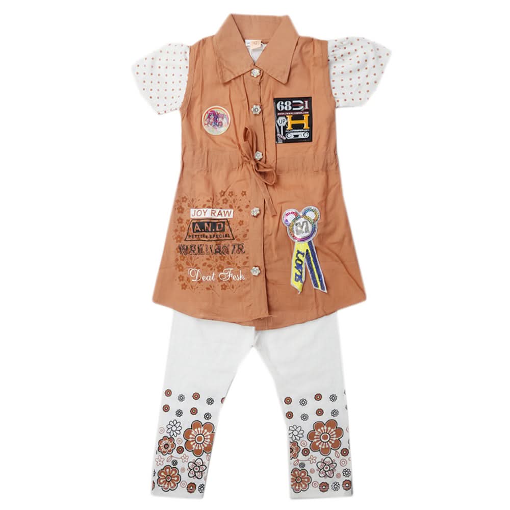 Girls Half Sleeves Suit - Light Brown, Kids, Girls Sets And Suits, Chase Value, Chase Value