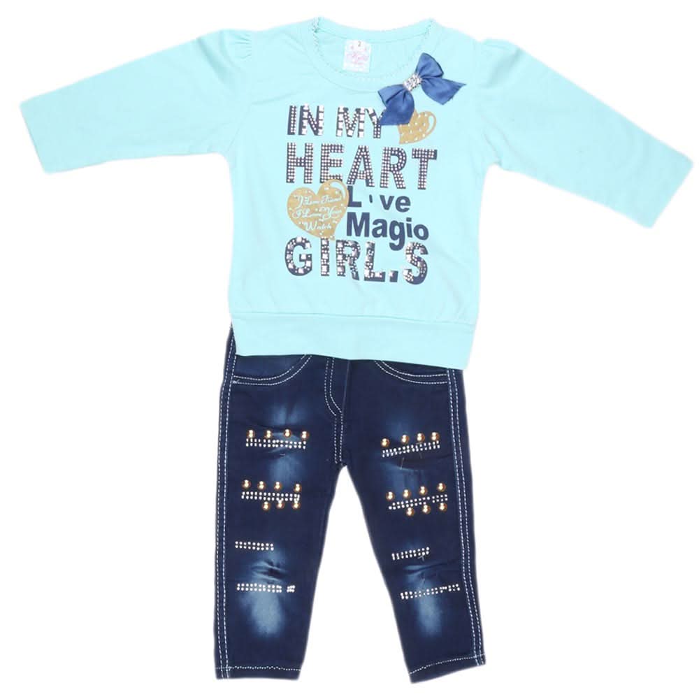 Newborn Girls Full Sleeves 2 Piece Suit - Cyan, Kids, NB Girls Sets And Suits, Chase Value, Chase Value