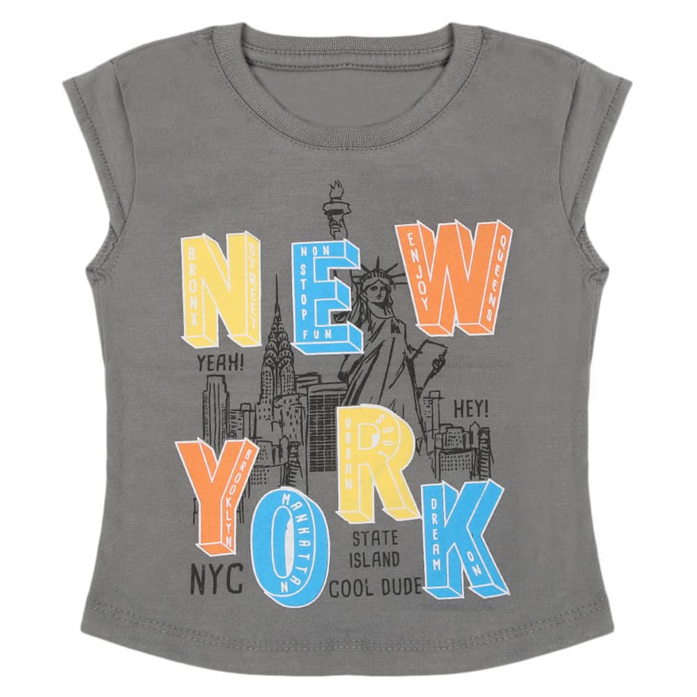 Girls Half Sleeves Printed T-Shirt - Grey, Girls T-Shirts, Chase Value, Chase Value