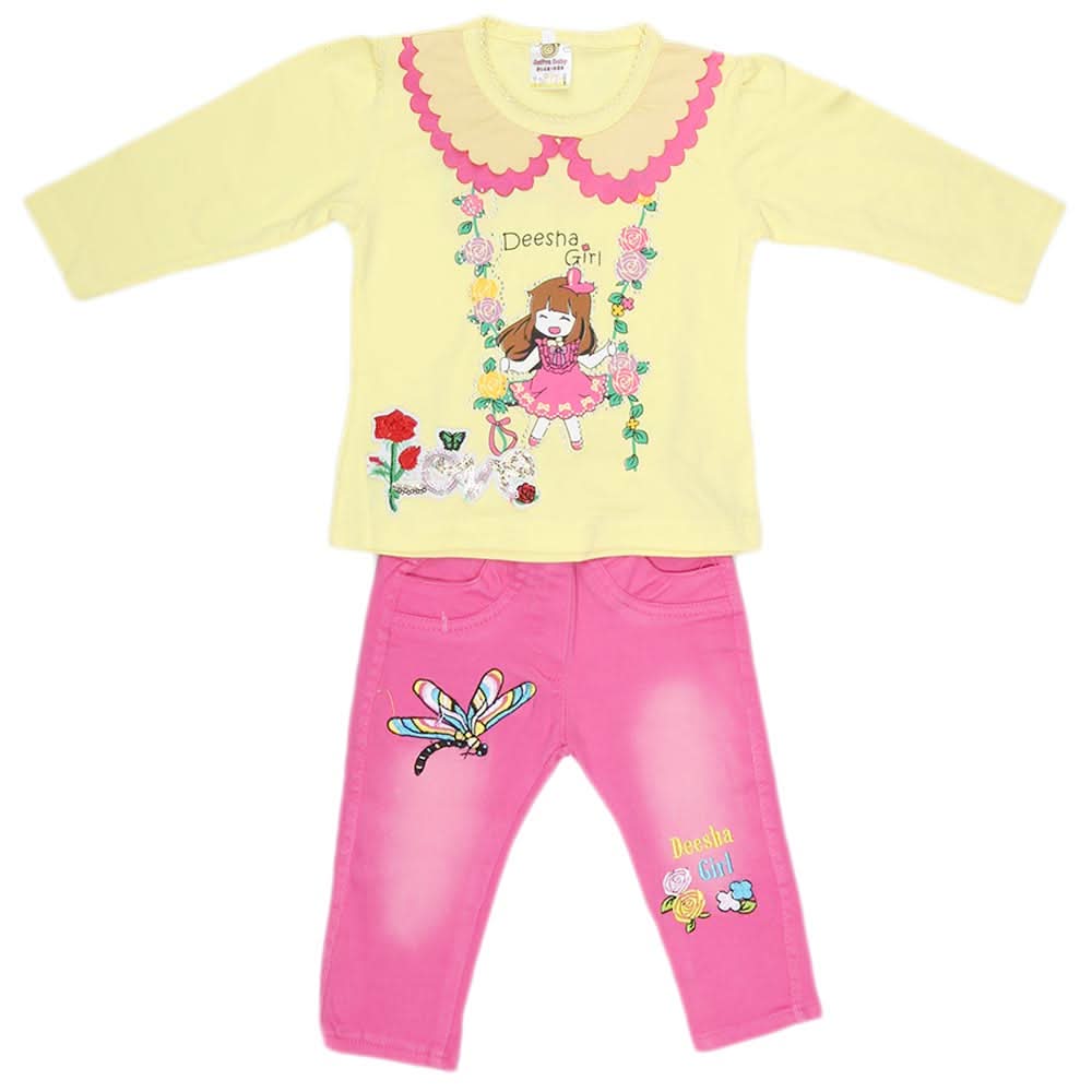 Newborn Girls Full Sleeves 2 Piece Suit - Yellow, Kids, NB Girls Sets And Suits, Chase Value, Chase Value