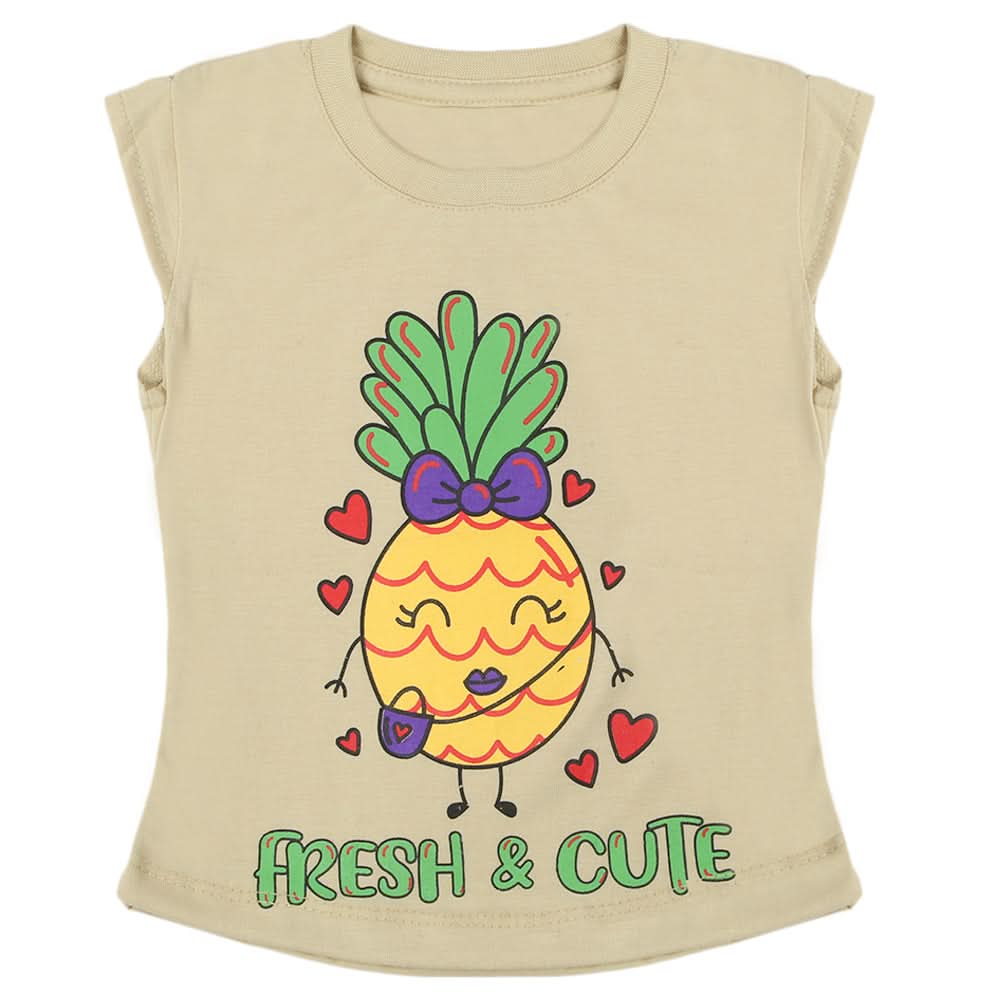 Girls Half Sleeves Printed T-Shirt - Beige, Girls T-Shirts, Chase Value, Chase Value