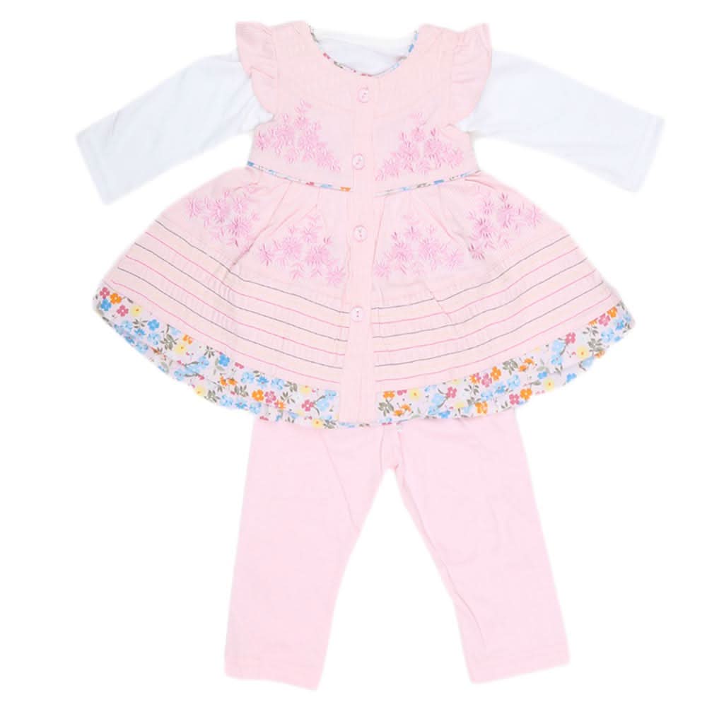Newborn Girls Full Sleeves 3 Piece Suit - Pink, Kids, NB Girls Sets And Suits, Chase Value, Chase Value