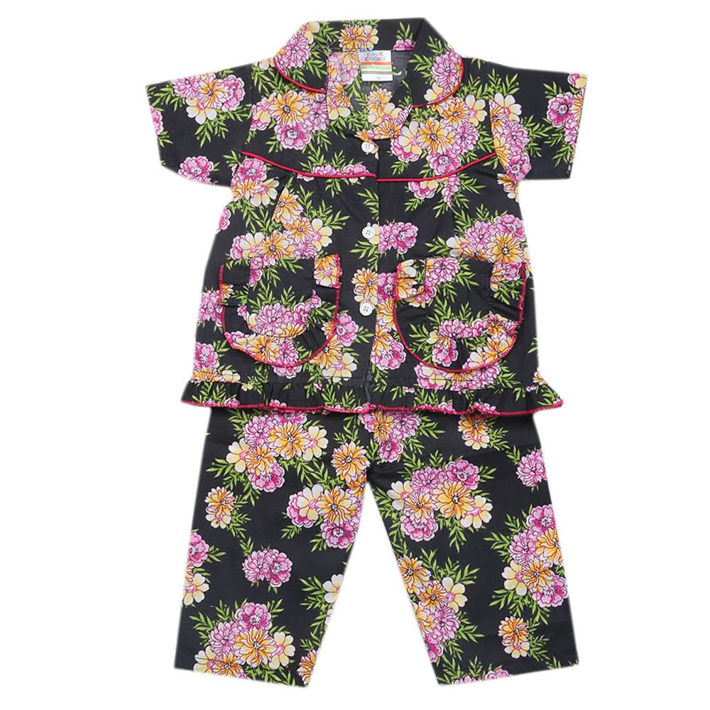 Girls Half Sleeves Sleeping Suits - Black, Kids, Girls Sets And Suits, Chase Value, Chase Value