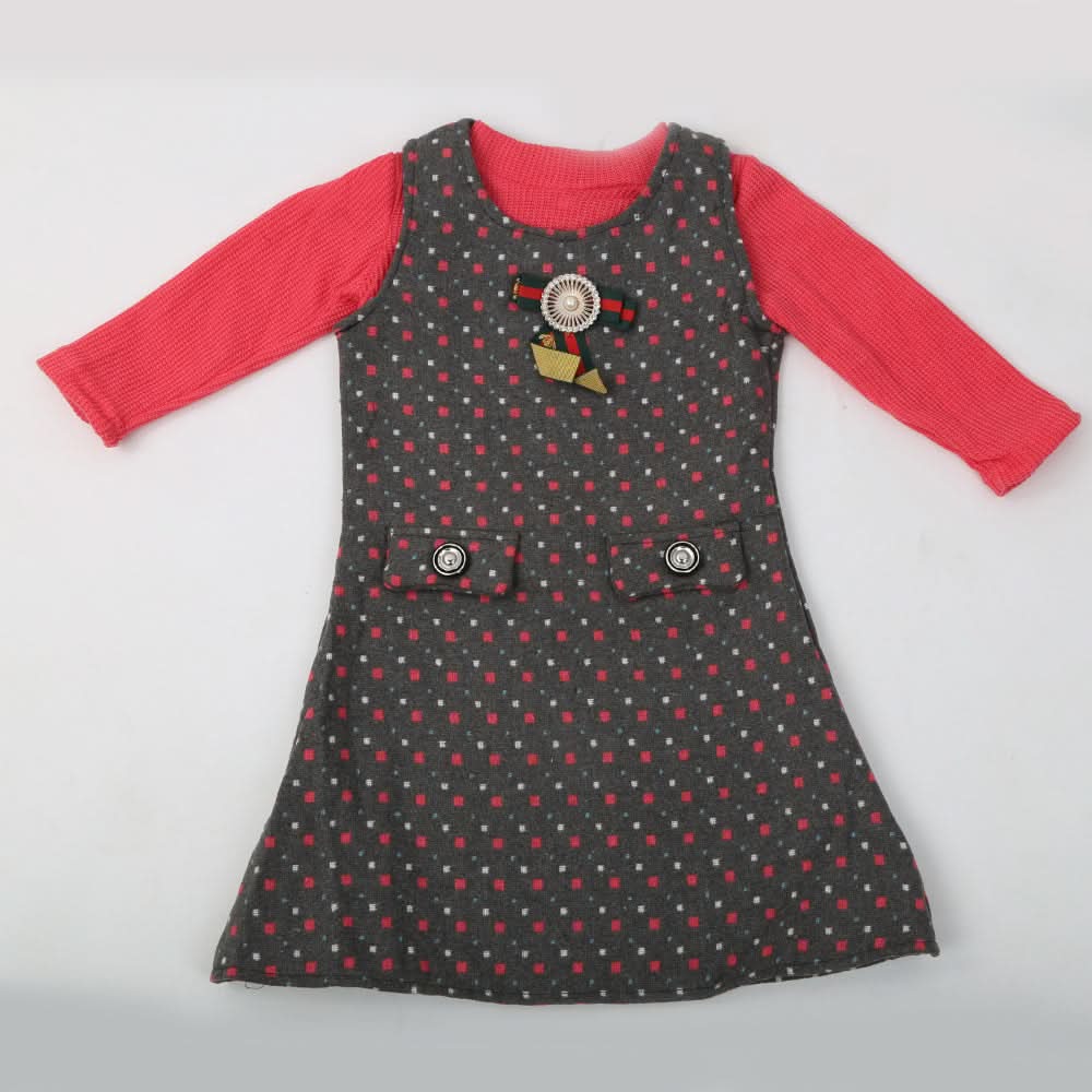 Girls Full Sleeves Frock - Grey, Kids, Girls Frocks, Chase Value, Chase Value