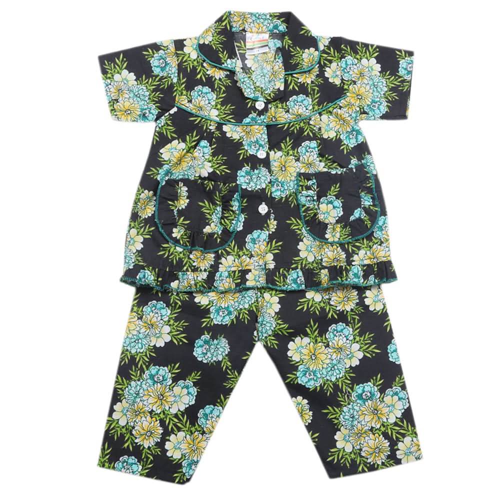 Girls Half Sleeves Sleeping Suits - Dark Green, Kids, Girls Sets And Suits, Chase Value, Chase Value