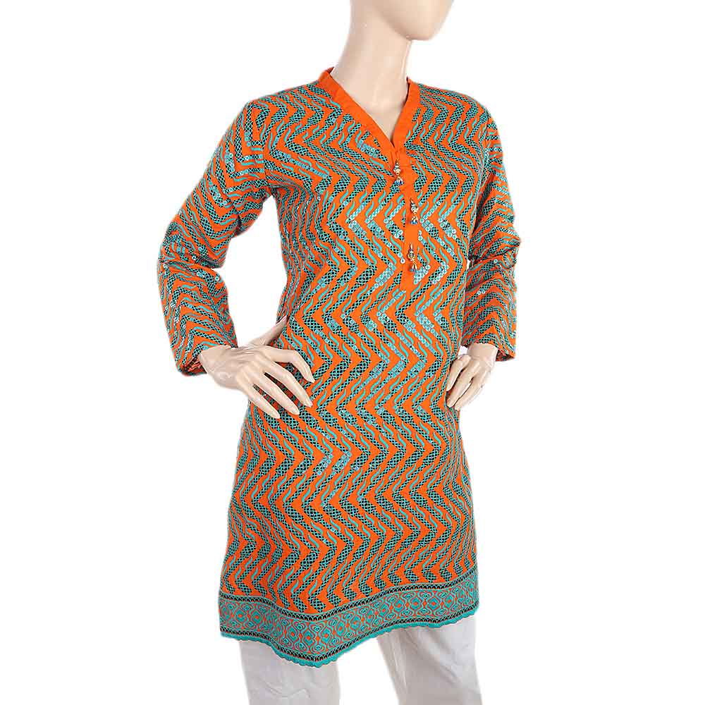 Women's Fancy Chicken Kurti - Orange, Women, Ready Kurtis, Chase Value, Chase Value