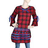 Women's Embroidered Checkered Kurti - Red, Women, Ready Kurtis, Chase Value, Chase Value