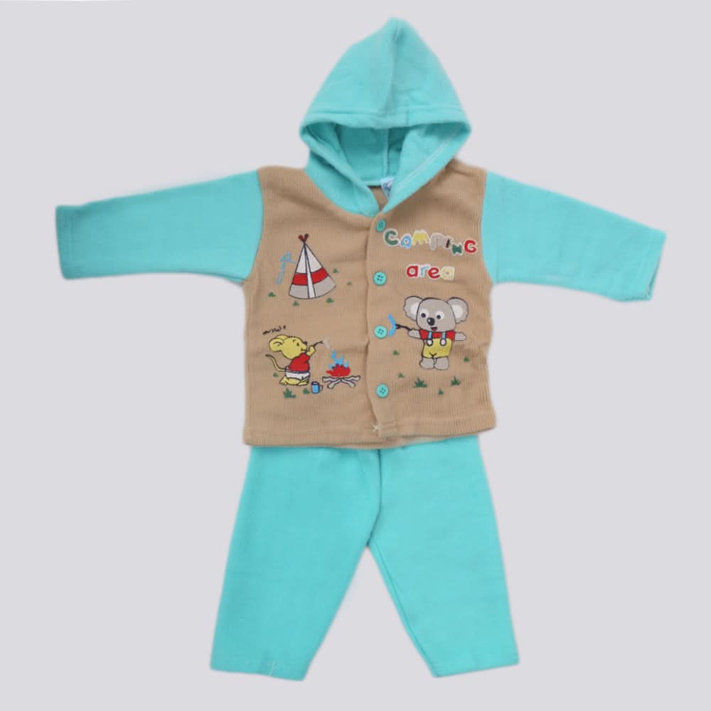 Newborn Boy Full Sleeves Polar Hoodie Suit - Cyan, Kids, NB Boys Sets And Suits, Chase Value, Chase Value