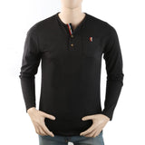 Men's Full Sleeves YD Placket T-Shirt - Black, Men, T-Shirts And Polos, Chase Value, Chase Value