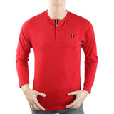 Men's Full Sleeves YD Placket T-Shirt - Red, Men, T-Shirts And Polos, Chase Value, Chase Value