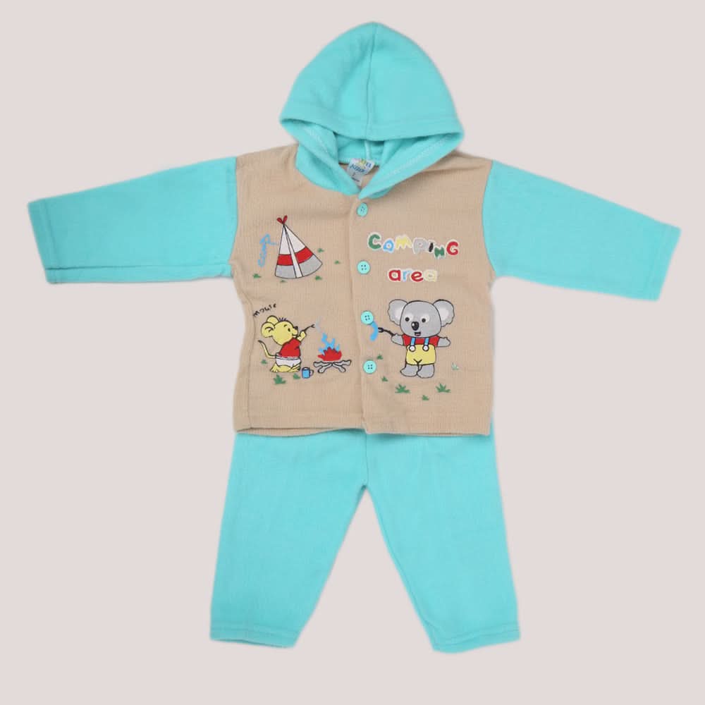 Newborn Boy Full Sleeves Polar Hooded Suit 1675 - Cyan, Kids, NB Boys Sets And Suits, Chase Value, Chase Value