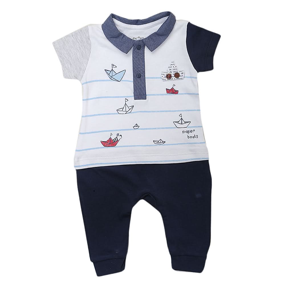 Newborn Boys Half Sleeves Romper - Navy Blue, Kids, Newborn Boys Rompers, Chase Value, Chase Value
