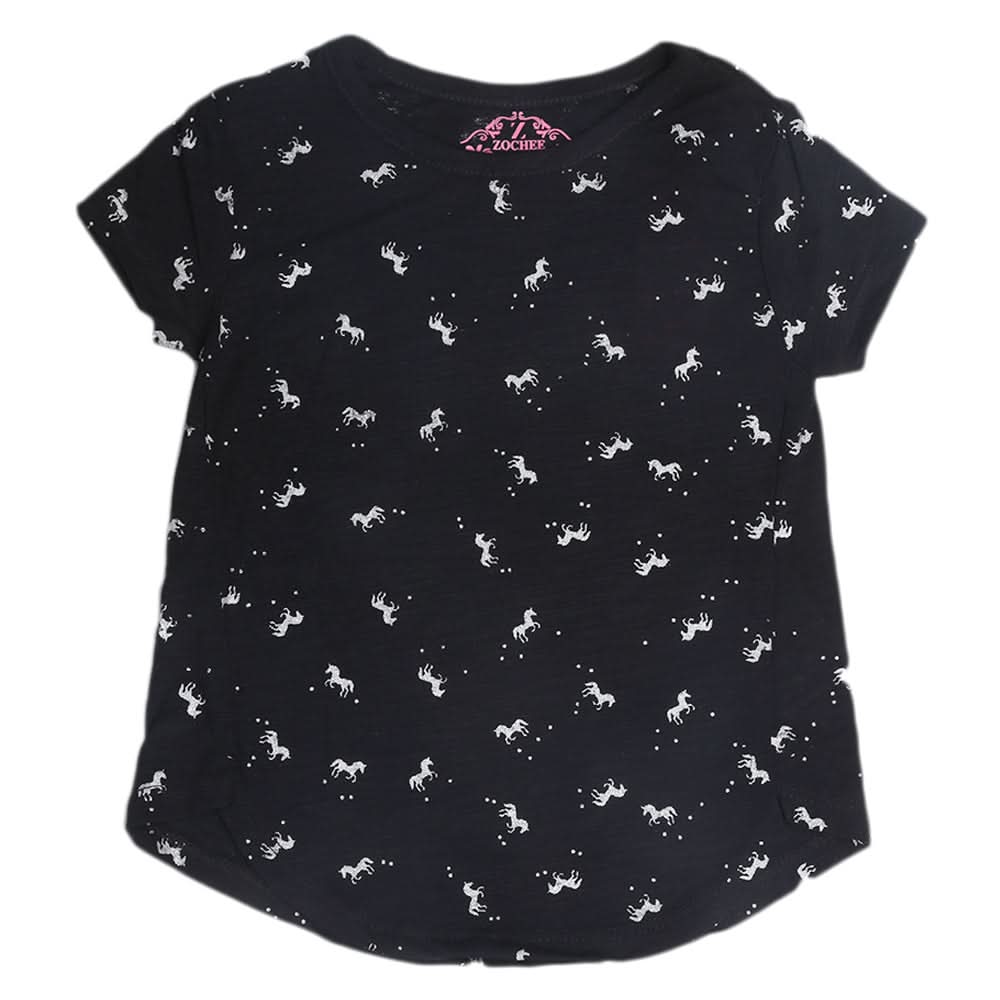 Girls Half Sleeves T-Shirts - Black, Kids, Girls T-Shirts, Chase Value, Chase Value