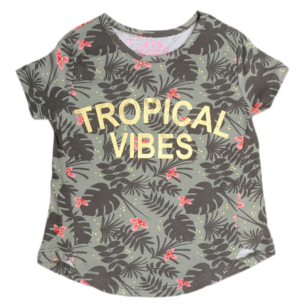 Girls Half Sleeves T-Shirt - Olive Green, Kids, Girls T-Shirts, Chase Value, Chase Value