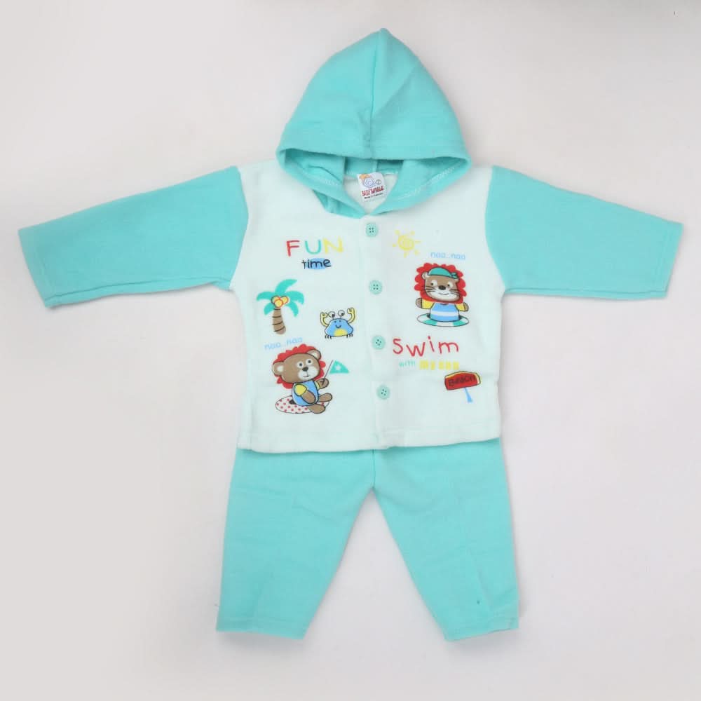 Newborn Boy Full Sleeves Polar Hooded Suit 1855 - Cyan, Kids, NB Boys Sets And Suits, Chase Value, Chase Value