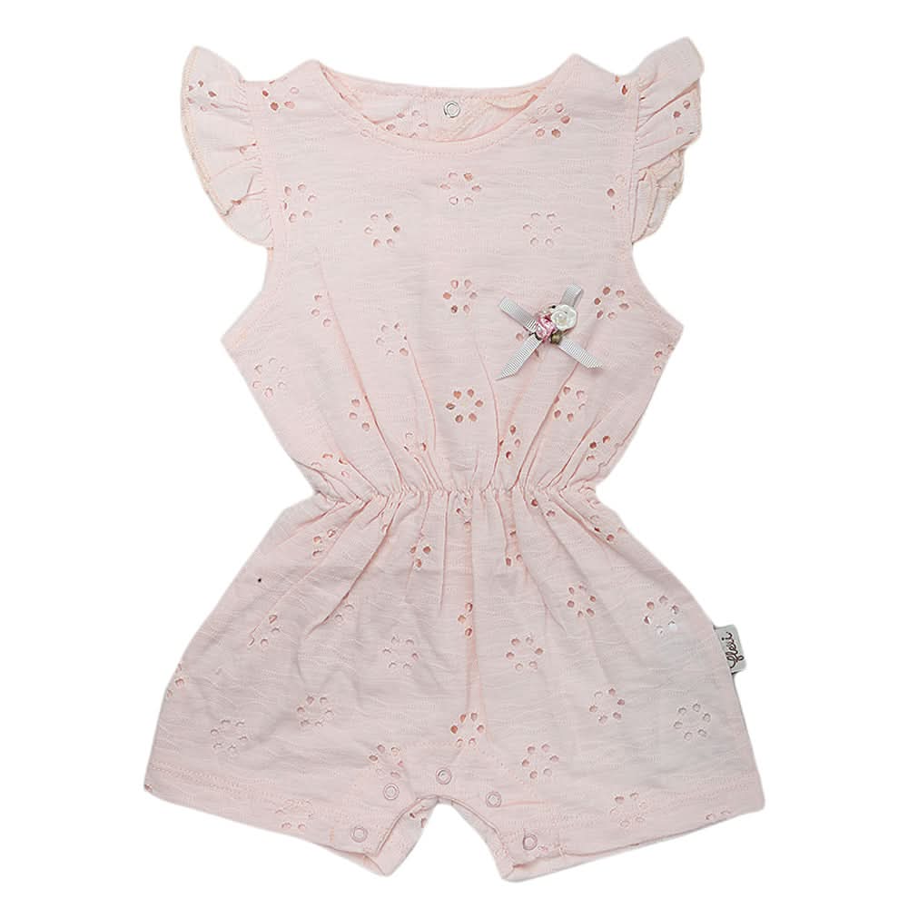 Newborn Girls Half Sleeves Romper - Peach, Kids, NB Girls Rompers, Chase Value, Chase Value