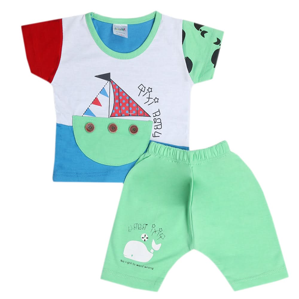 Newborn Boys Half Sleeves Suit - Green, Kids, New Born Boys Sets And Suits, Chase Value, Chase Value
