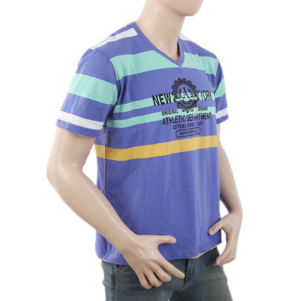 Men's Yarn Dyed Half Sleeves Placket T-Shirt - Royal Blue, Men, T-Shirts And Polos, Chase Value, Chase Value