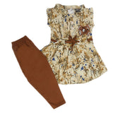 Girls Sleeve Less 2 Pcs Suit - Brown, Kids, Girls Sets And Suits, Chase Value, Chase Value