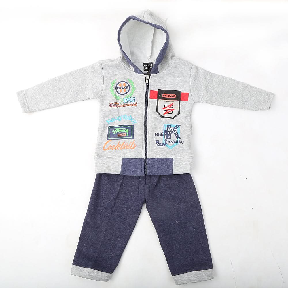 Boys Full Sleeves Fleece Suit - Grey, Kids, Boys Sets And Suits, Chase Value, Chase Value