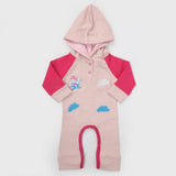 Newborn Unisex Full Sleeves Fleece Hooded Romper - Tea Pink, Kids, NB Boys Rompers, Chase Value, Chase Value