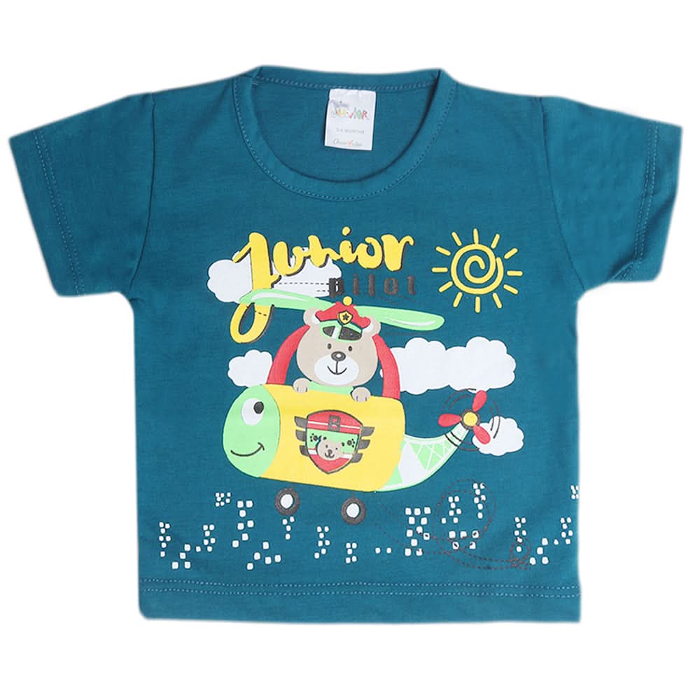 Newborn Boys Half Sleeves T-Shirt - Steel Green, Kids, Newborn Boys Shirts And T-Shirts, Chase Value, Chase Value