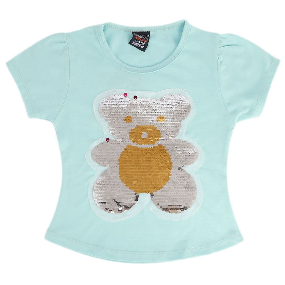 Girls Half Sleeves Sequence Sticker - Light Blue, Kids, Girls T-Shirts, Chase Value, Chase Value