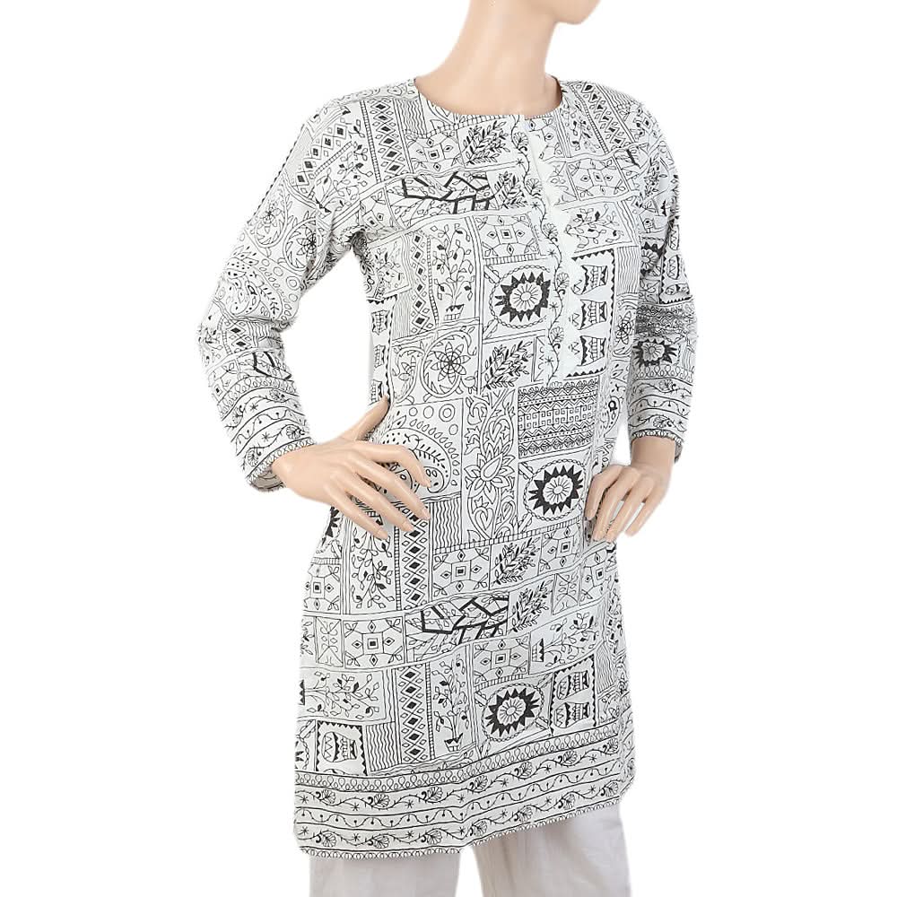 Women's Fancy Printed Wool Kurti - White, Women, Ready Kurtis, Chase Value, Chase Value