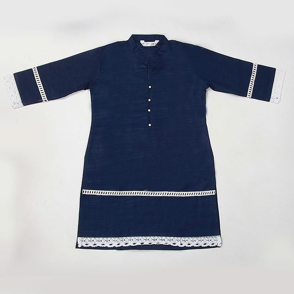 Girls Lace Khaddar Kurti - Navy Blue, Kids, Girls Kurti, Chase Value, Chase Value