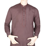 Men's Band Collar Embroidered Shalwar Kameez - Coffee, Men, Shalwar Kameez, Chase Value, Chase Value