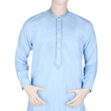 Men's Band Collar Embroidered Shalwar Kameez - Blue, Men, Shalwar Kameez, Chase Value, Chase Value