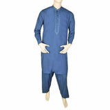 Men's Band Collar Embroidered Shalwar Kameez - Navy Blue, Men, Shalwar Kameez, Chase Value, Chase Value