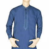 Men's Band Collar Embroidered Shalwar Kameez - Navy Blue, Men, Shalwar Kameez, Chase Value, Chase Value