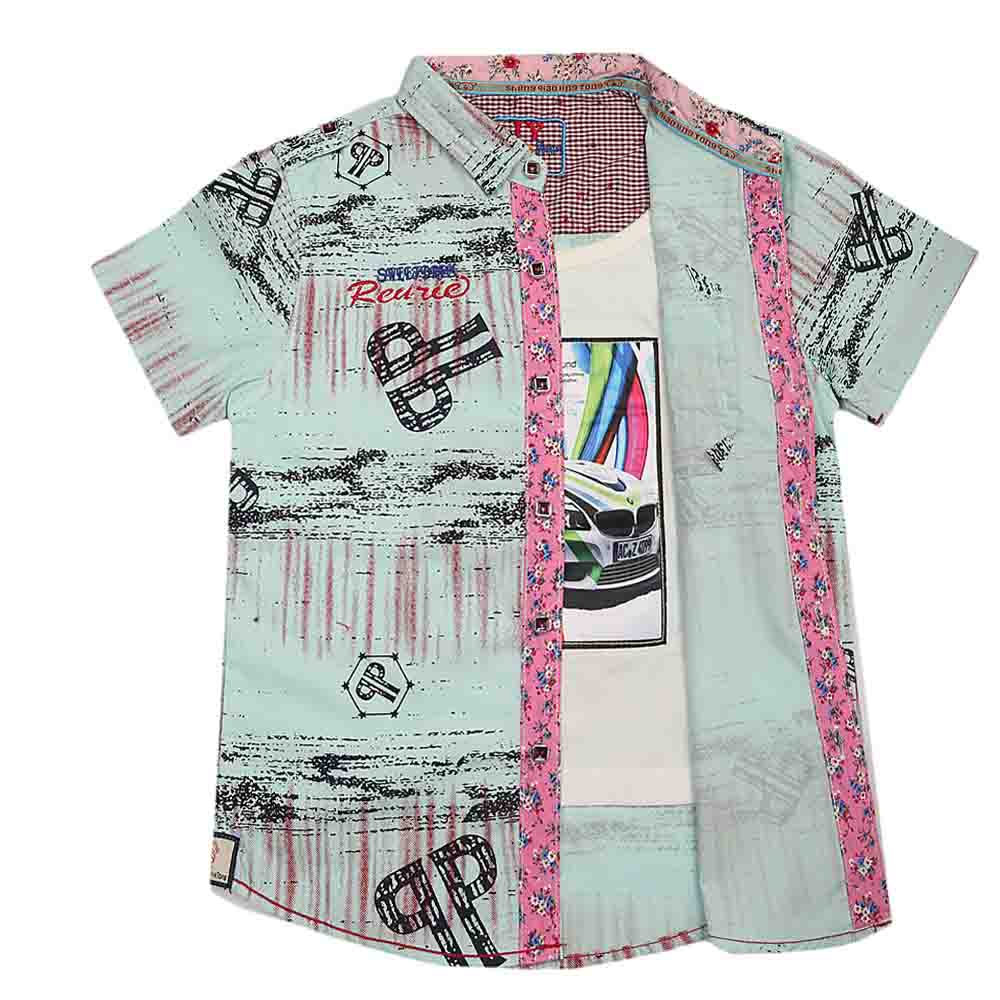 Boys Half Sleeves Printed Shirt - Cyan, Kids, Boys Shirts, Chase Value, Chase Value
