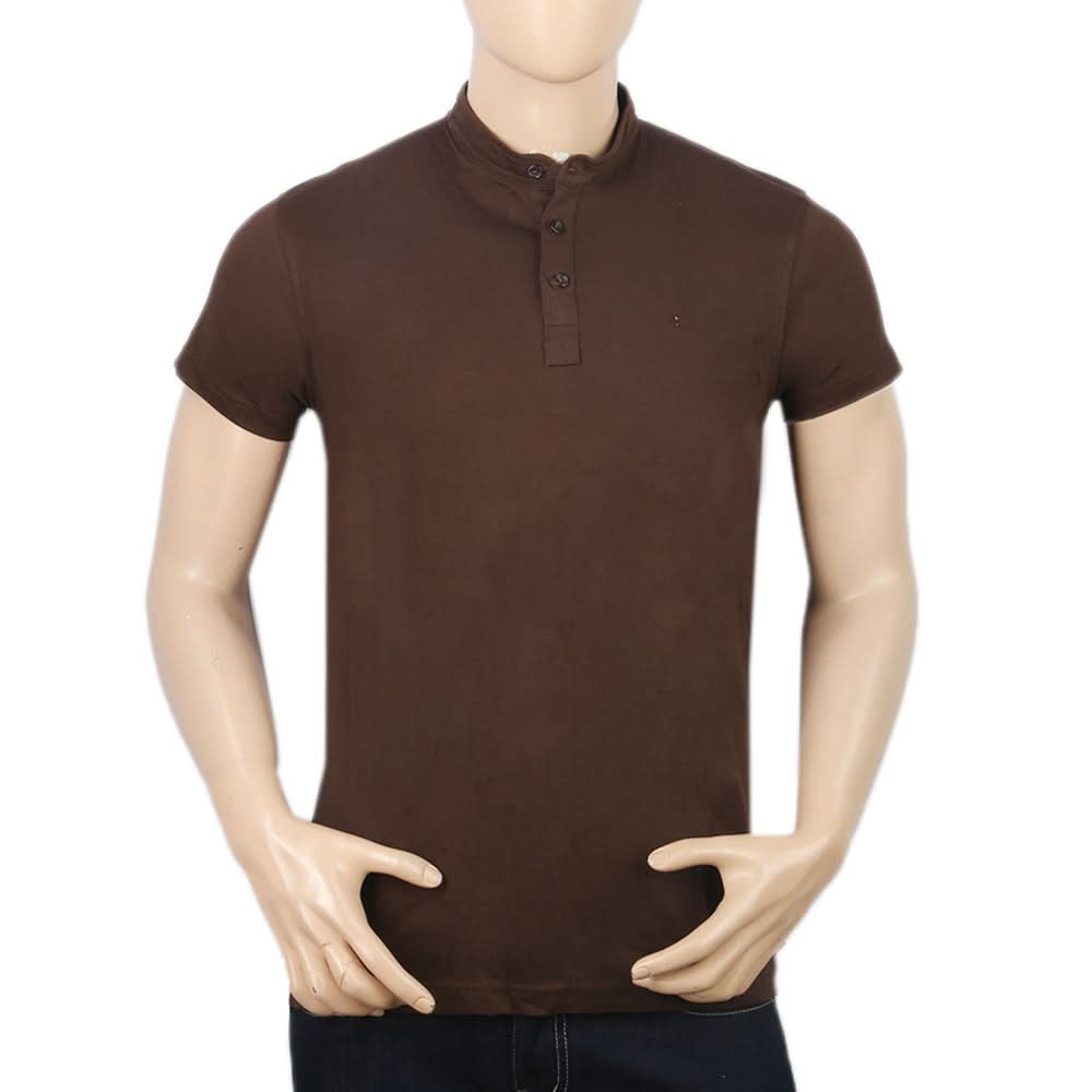 Men's Half Sleeves Sherwani Collar - Dark Brown, Men, T-Shirts And Polos, Chase Value, Chase Value
