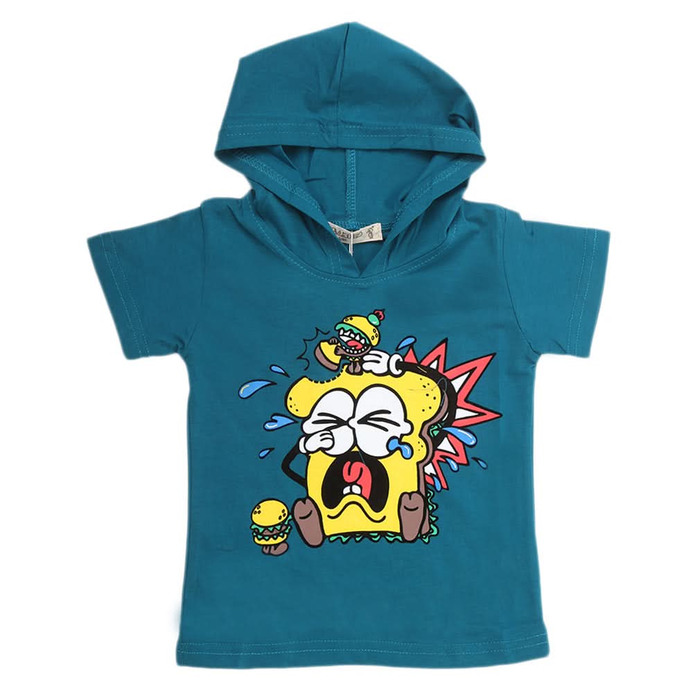 Boys Hooded Half Sleeves T-Shirt - Sea Green, Kids, Boys T-Shirts, Chase Value, Chase Value