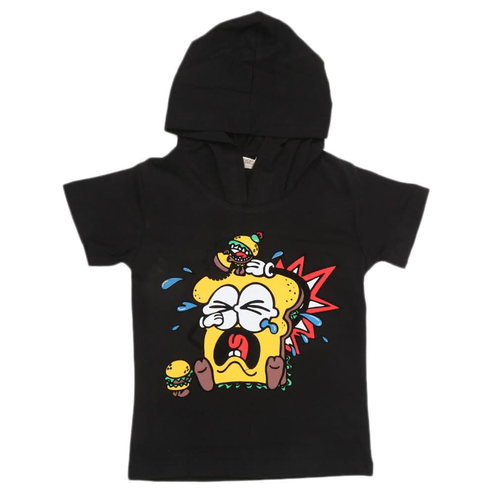 Boys Hooded Half Sleeves T-Shirt - Black, Kids, Boys T-Shirts, Chase Value, Chase Value