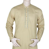 Men's Embroidered Shalwar Kameez Band Collar - Camel, Men, Shalwar Kameez, Chase Value, Chase Value