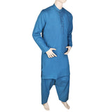 Men's Embroidered Shalwar Kameez Band Collar - Steel Blue, Men, Shalwar Kameez, Chase Value, Chase Value