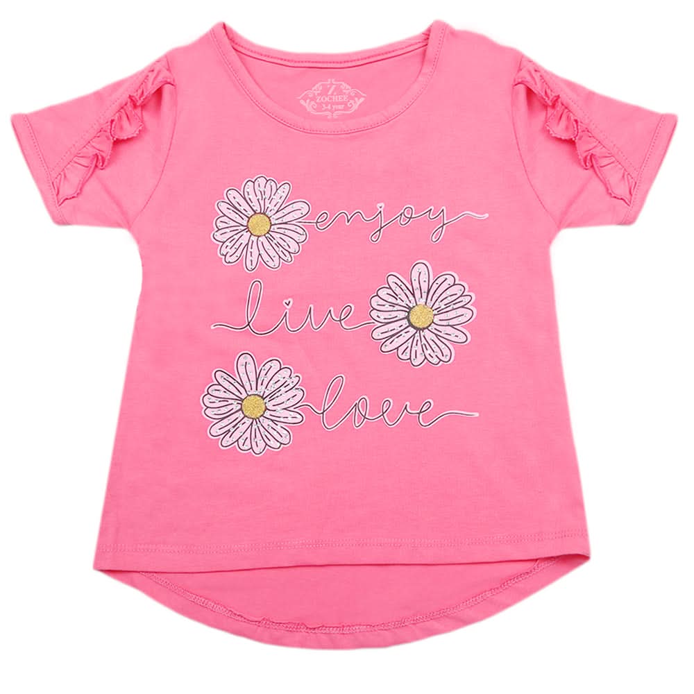 Girls Half Sleeves T-Shirt - Pink, Kids, Girls T-Shirts, Chase Value, Chase Value